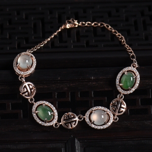 银镶冰糯种双色翡翠手链