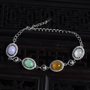 银镶糯种四色翡翠手链