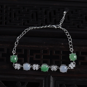 银镶糯种双色翡翠手链