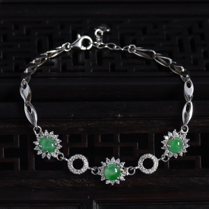 银镶糯种翠绿翡翠手链