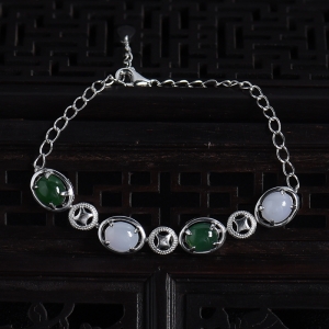 银镶糯种双色翡翠手链
