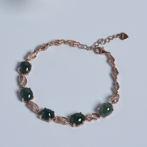 银镶糯种油青翡翠手链
