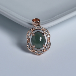 银镶糯冰种油青翡翠吊坠