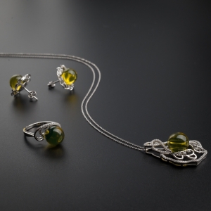 银镶墨西哥蓝珀套装