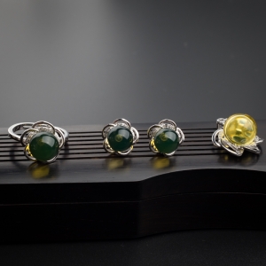 银镶墨西哥蓝珀套装