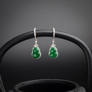 18K镶冰糯种阳绿翡翠葫芦耳坠