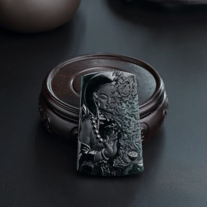 糯种墨翠一念之间吊坠