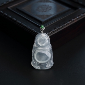 18K金镶冰种浅绿翡翠佛吊坠