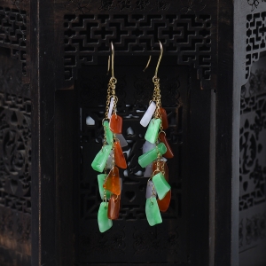 18K镶糯种翡翠三色耳坠