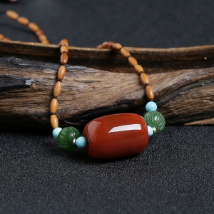 南红桶珠锁骨链吊坠