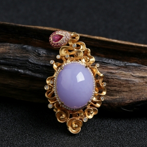 18K金镶钻糯种紫罗兰翡翠吊坠