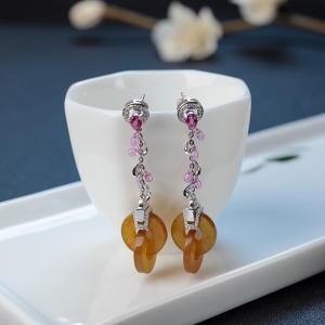 18K金镶钻冰糯种黄翡耳坠