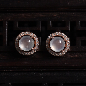 银镶冰种晴水翡翠耳钉