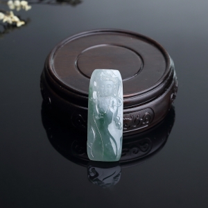 糯种飘花翡翠观音吊坠
