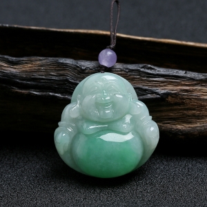 糯种飘绿翡翠笑佛挂件