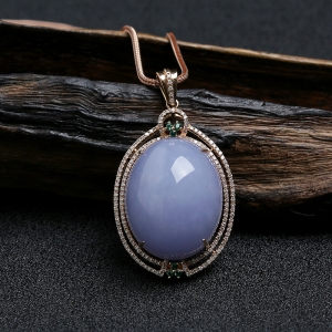 18K金镶糯种紫罗兰翡翠蛋面吊坠