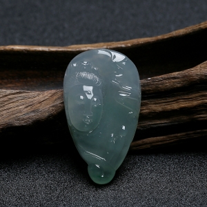 冰糯种灰绿翡翠求佛挂件