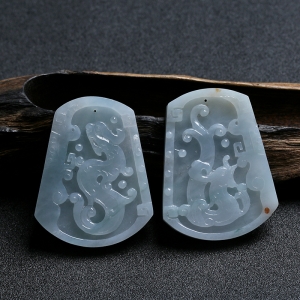 糯种翡翠龙凤对牌挂件