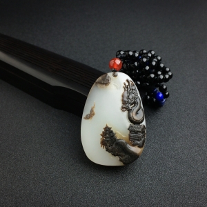 和田玉山水意境吊坠