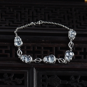 18K白金镶冰种翡翠葫芦手链