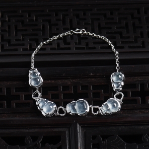 18K白金镶冰种翡翠葫芦手链