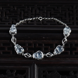 18K白金镶冰种翡翠葫芦手链