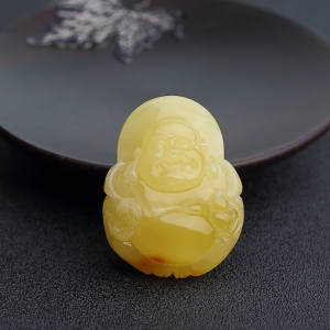 满蜜柠檬黄蜜蜡弥勒佛吊坠