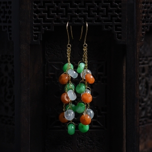 18K金镶糯种三彩翡翠耳坠