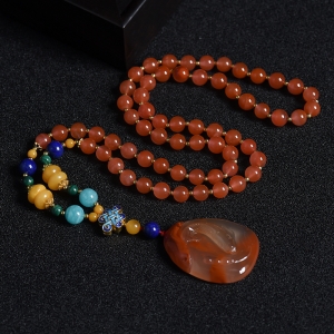 冰飘南红金玉满堂项链