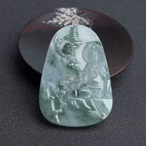 糯种飘花翡翠观音吊坠