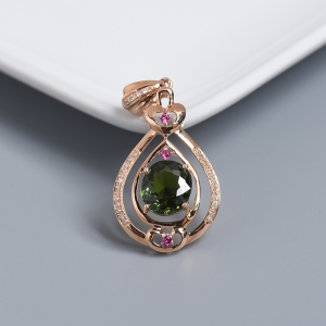 18K金镶钻绿色碧玺吊坠