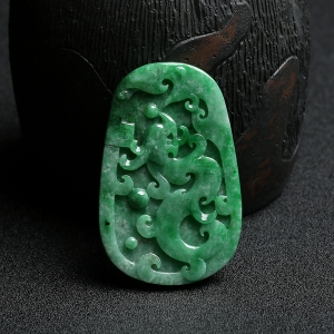 花青种深绿翡翠龙凤吉祥吊坠