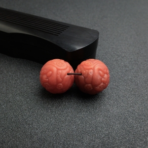 柿子红南红黄财神圆珠（一对）