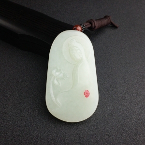 山料青白玉观音吊坠