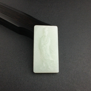 山料青白玉观音吊坠