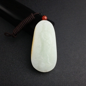 山料青白玉观音吊坠