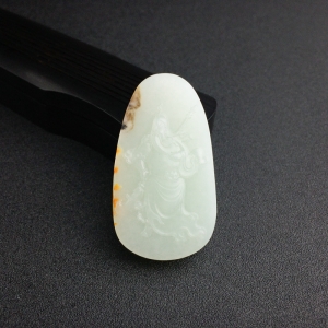 山流水料青白玉关公吊坠