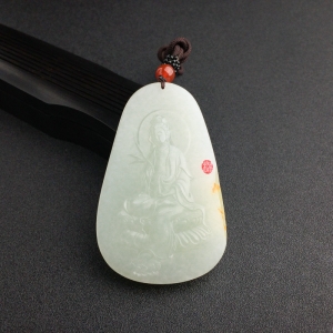 俄料青白玉山料观音吊坠