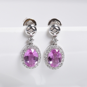 18K金镶钻红色蓝宝石耳坠