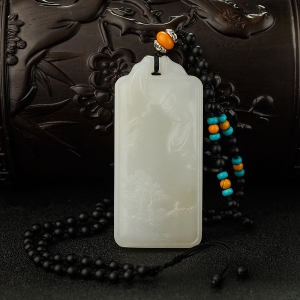 俄料白玉山料观音山水意境吊坠