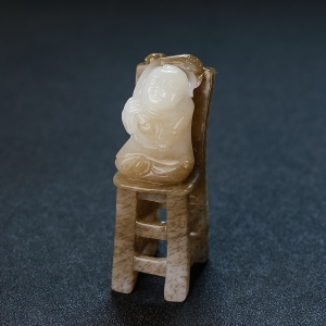 俏色和田玉山料步步高升摆件