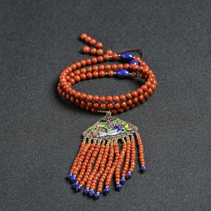 柿子红南红扇子喜鹊毛衣链