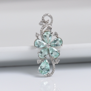 18K金镶钻蓝色帕拉伊巴碧玺刻面吊坠