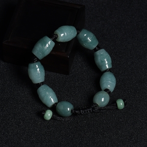 糯种蓝绿翡翠回纹手串