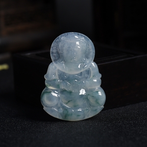 冰种飘花翡翠观音吊坠