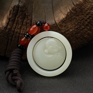 俄料白玉山料福在眼前子母扣吊坠