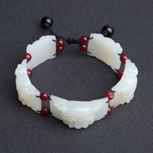 俄料白玉山料兽面手链