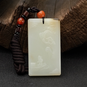 俏色和田玉山料山水意境吊坠