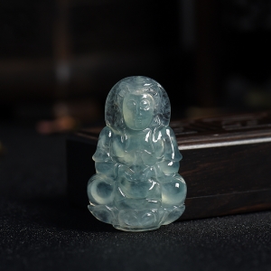 冰糯种无色翡翠观音吊坠