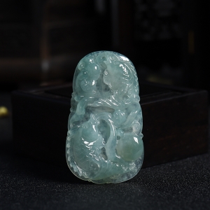 冰糯种蓝绿色翡翠连年有余吊坠